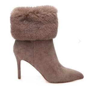 Sam Edelman Boots Oleana Heel Bootie Flint Grey Suede Faux Fur Size 6
